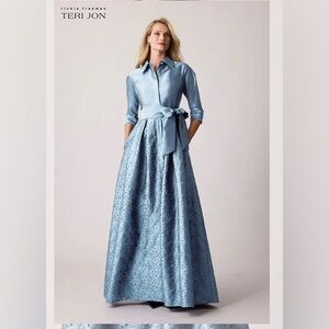 Teri Jon slate Blue Eyelet Shirtdress